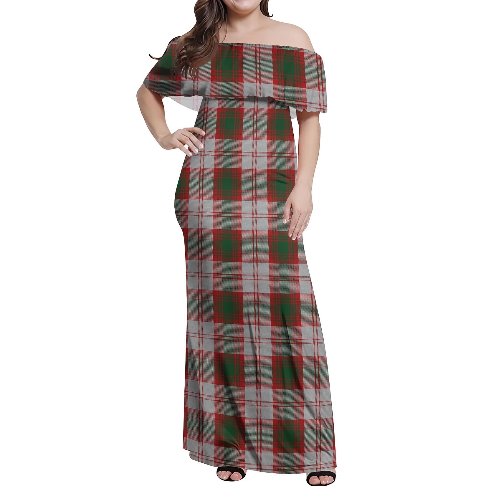 Lindsay Dress Red Tartan Off Shoulder Long Dress Women's Dress - Tartanvibesclothing