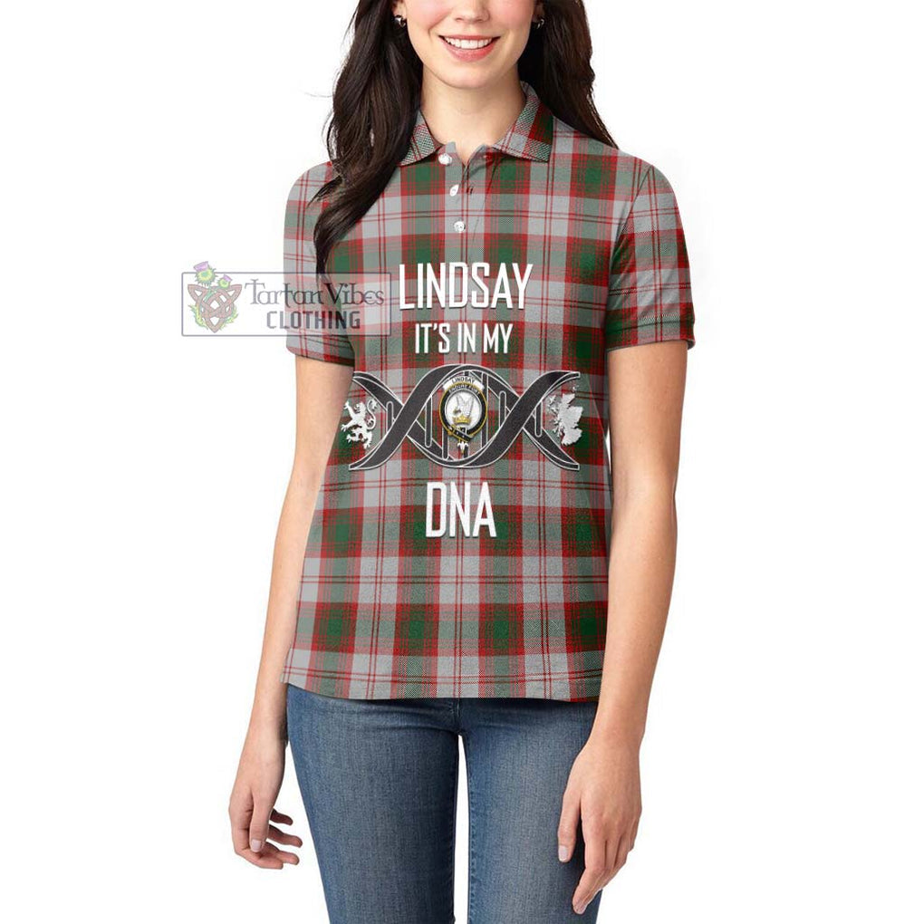 Lindsay Dress Red Tartan Women's Polo Shirt with Family Crest DNA In Me Style Women - Tartanvibesclothing Shop