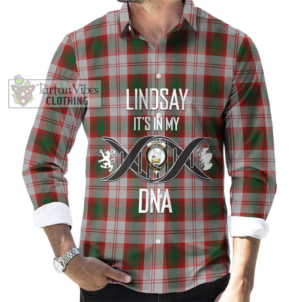 Lindsay Dress Red Tartan Long Sleeve Button Shirt with Family Crest DNA In Me Style Men's Shirt S - Tartanvibesclothing Shop