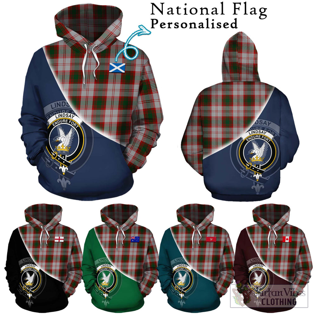 Lindsay Dress Red Tartan Hoodie with Personalised National Flag and Family Crest Half Style Zip Hoodie - Tartanvibesclothing Shop