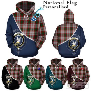 Lindsay Dress Red Tartan Hoodie with Personalised National Flag and Family Crest Half Style