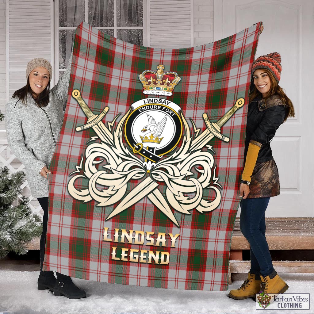 Tartan Vibes Clothing Lindsay Dress Red Tartan Blanket with Clan Crest and the Golden Sword of Courageous Legacy