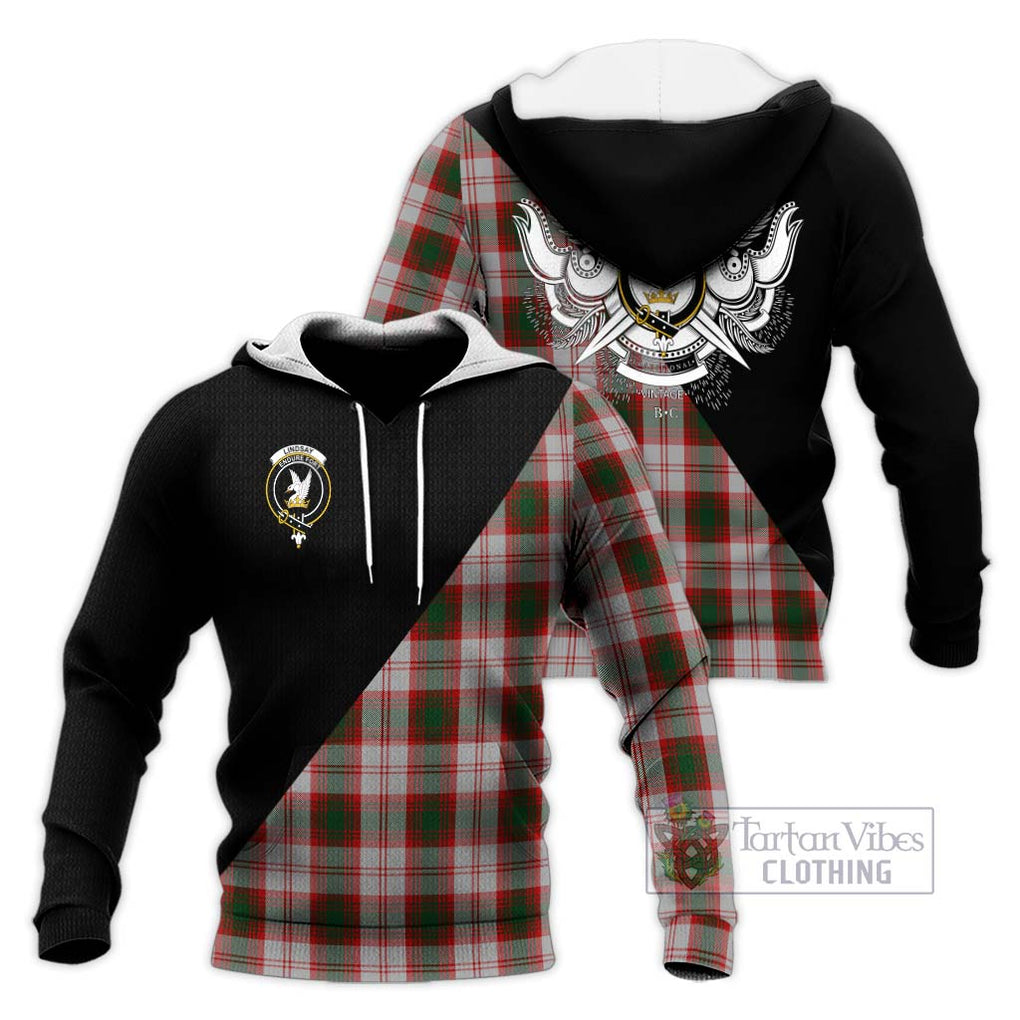 Lindsay Dress Red Tartan Knitted Hoodie with Family Crest and Military Logo Style Unisex Knitted Pullover Hoodie - Tartanvibesclothing Shop