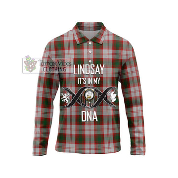 Lindsay Dress Red Tartan Long Sleeve Polo Shirt with Family Crest DNA In Me Style