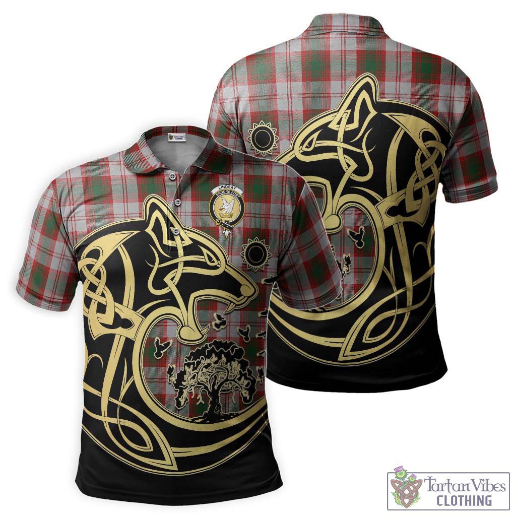 Tartan Vibes Clothing Lindsay Dress Red Tartan Polo Shirt with Family Crest Celtic Wolf Style