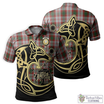 Lindsay Dress Red Tartan Polo Shirt with Family Crest Celtic Wolf Style