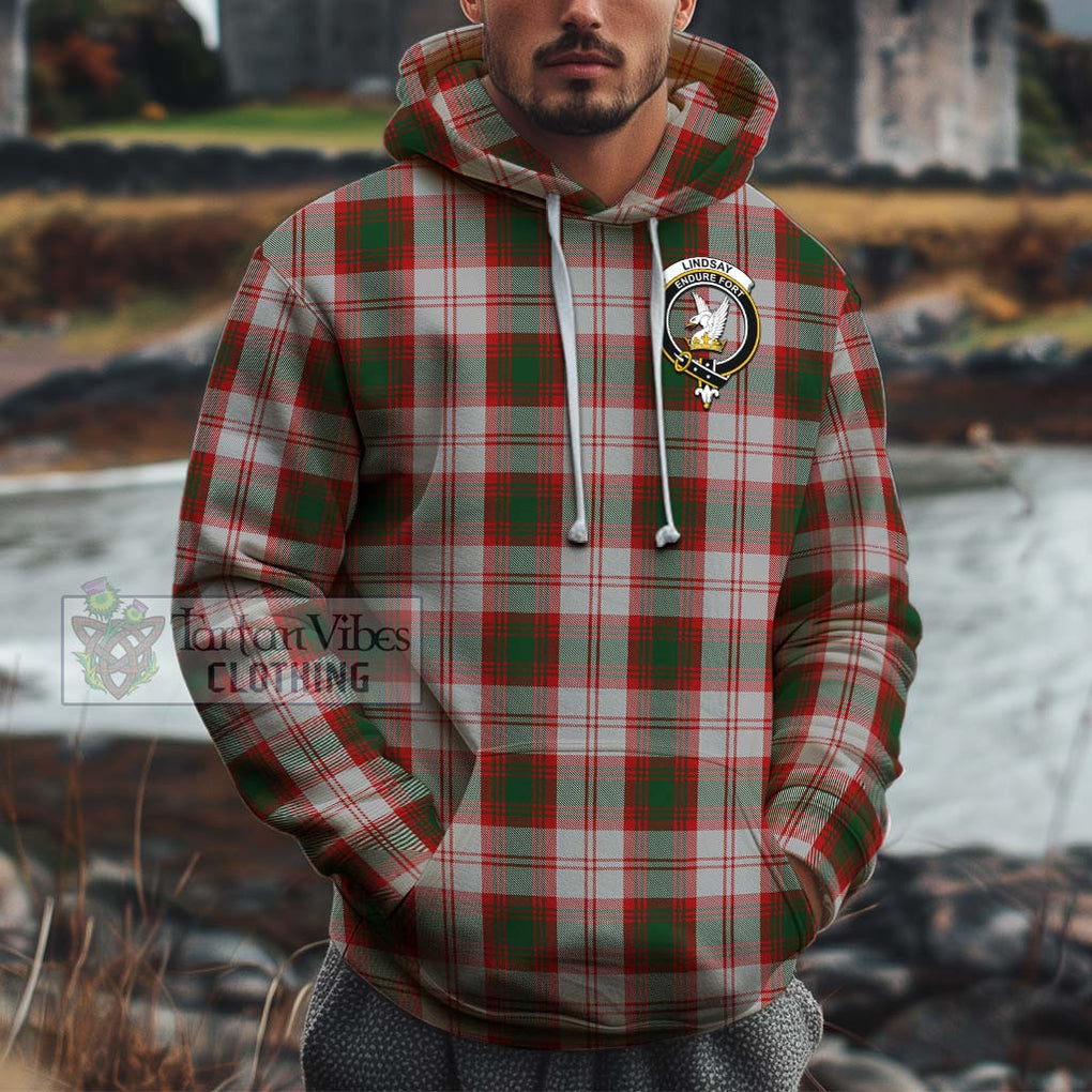 Lindsay Dress Red Tartan Cotton Hoodie with Family Crest Pullover Hoodie XS - Tartan Vibes Clothing