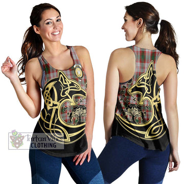 Lindsay Dress Red Tartan Women's Racerback Tanks with Family Crest Celtic Wolf Style