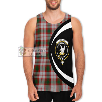 Lindsay Dress Red Tartan Men's Tank Top with Family Crest Circle Style