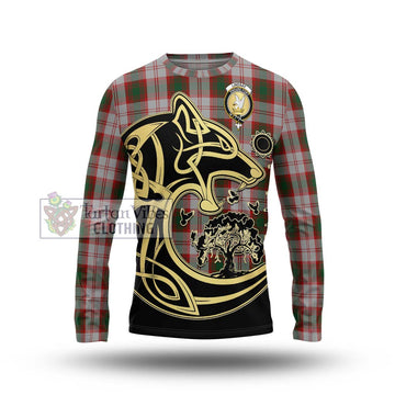 Lindsay Dress Red Tartan Long Sleeve T-Shirt with Family Crest Celtic Wolf Style