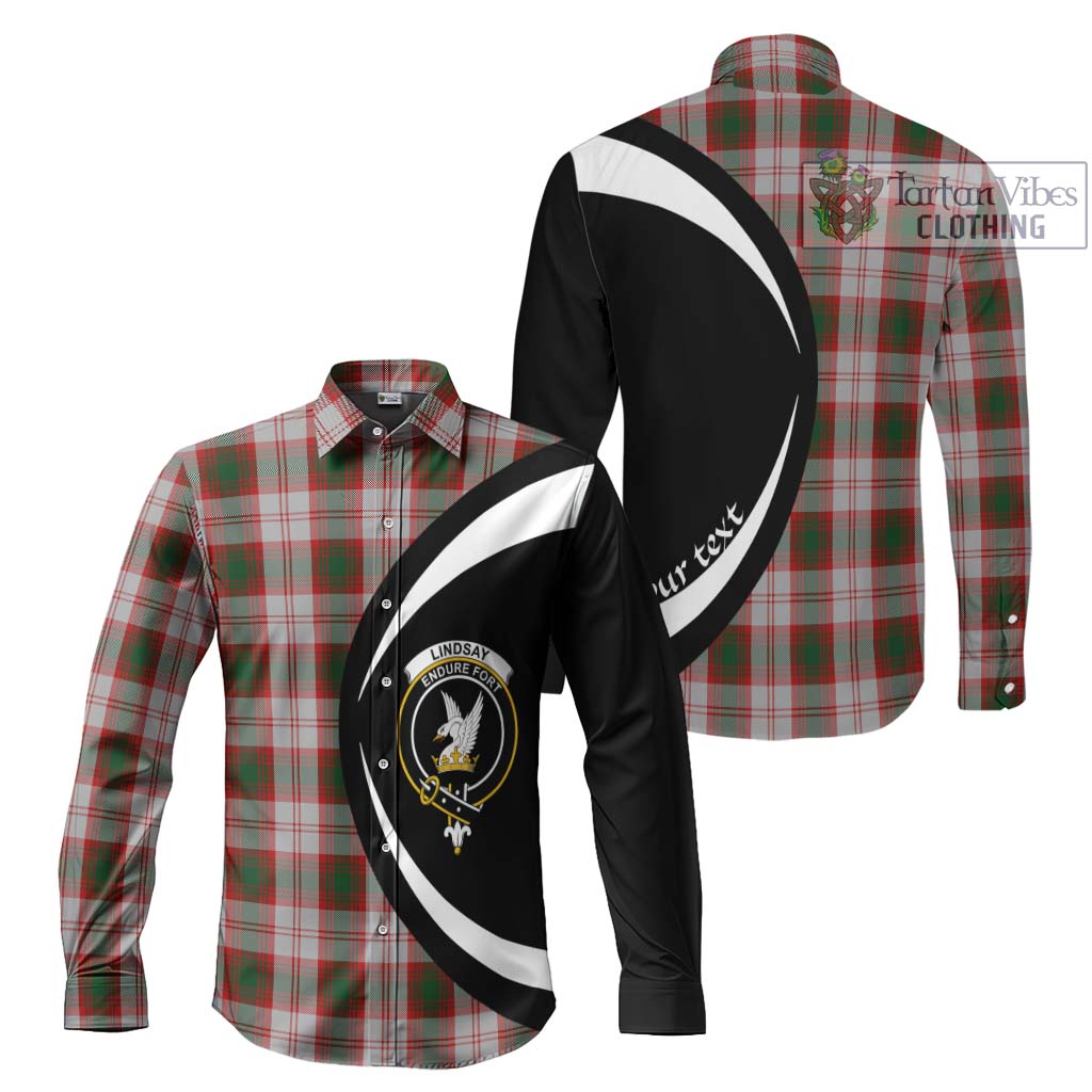 Lindsay Dress Red Tartan Long Sleeve Button Up with Family Crest Circle Style Men's Shirt S - Tartan Vibes Clothing