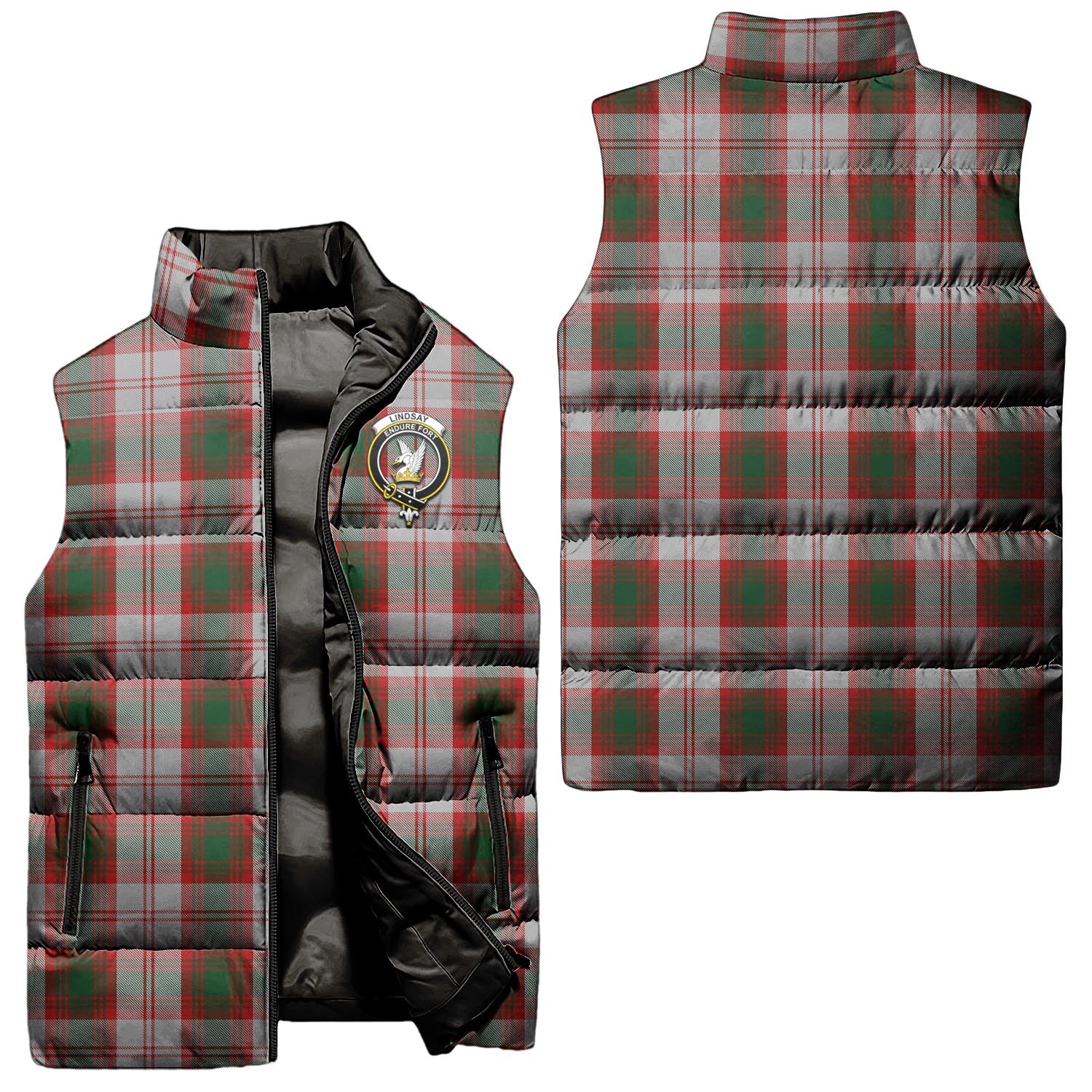 Lindsay Dress Red Tartan Sleeveless Puffer Jacket with Family Crest Unisex - Tartanvibesclothing