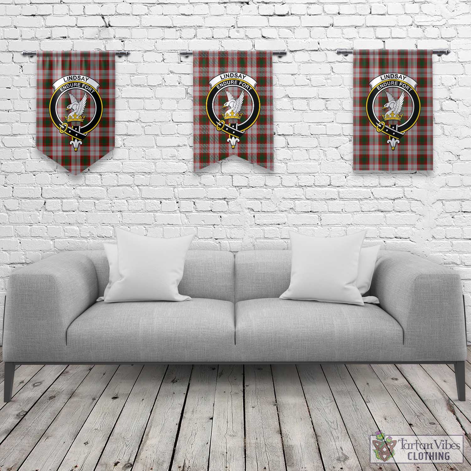 Tartan Vibes Clothing Lindsay Dress Red Tartan Gonfalon, Tartan Banner with Family Crest