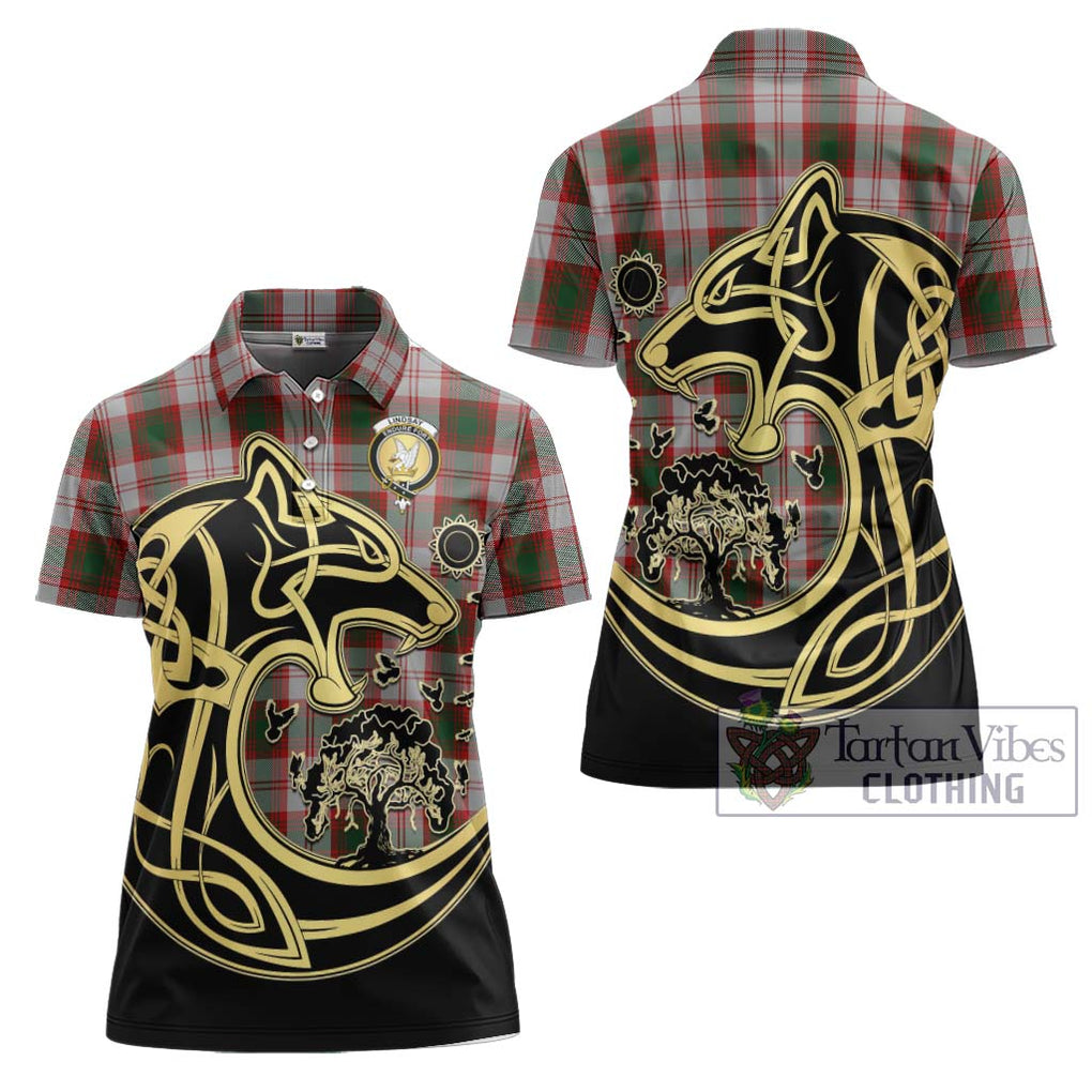 Lindsay Dress Red Tartan Women's Polo Shirt with Family Crest Celtic Wolf Style Women - Tartanvibesclothing Shop