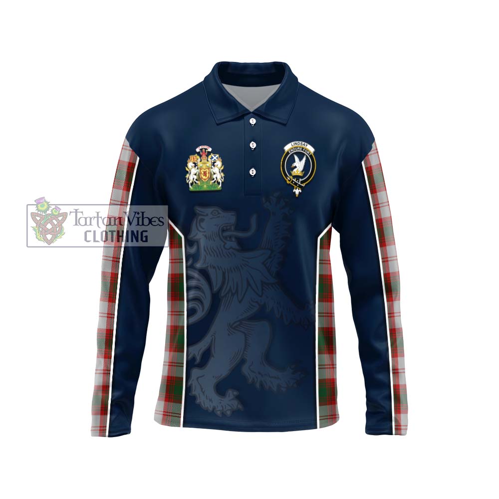 Lindsay Dress Red Tartan Long Sleeve Polo Shirt with Family Crest and Lion Rampant Vibes Sport Style Unisex - Tartan Vibes Clothing