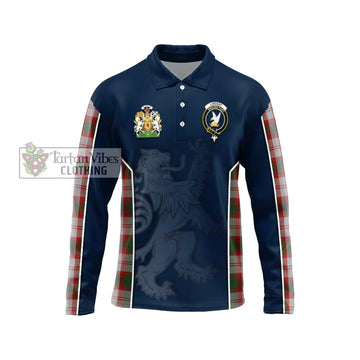 Lindsay Dress Red Tartan Long Sleeve Polo Shirt with Family Crest and Lion Rampant Vibes Sport Style