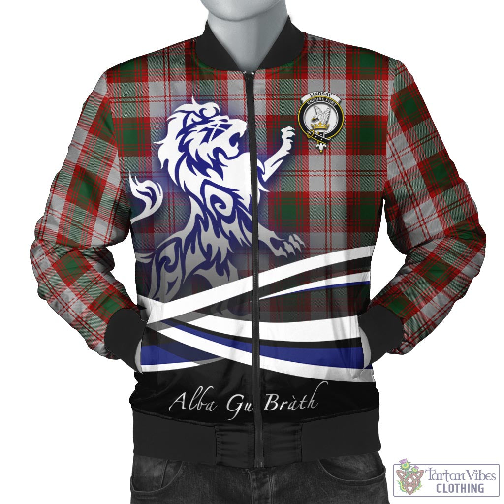 Tartan Vibes Clothing Lindsay Dress Red Tartan Bomber Jacket with Alba Gu Brath Regal Lion Emblem