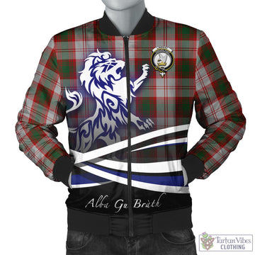 Lindsay Dress Red Tartan Bomber Jacket with Alba Gu Brath Regal Lion Emblem