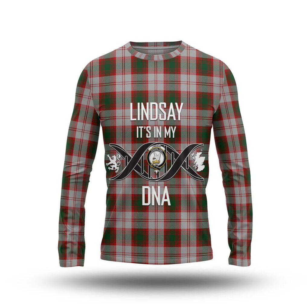 Lindsay Dress Red Tartan Long Sleeve T-Shirt with Family Crest DNA In Me Style Unisex - Tartanvibesclothing Shop