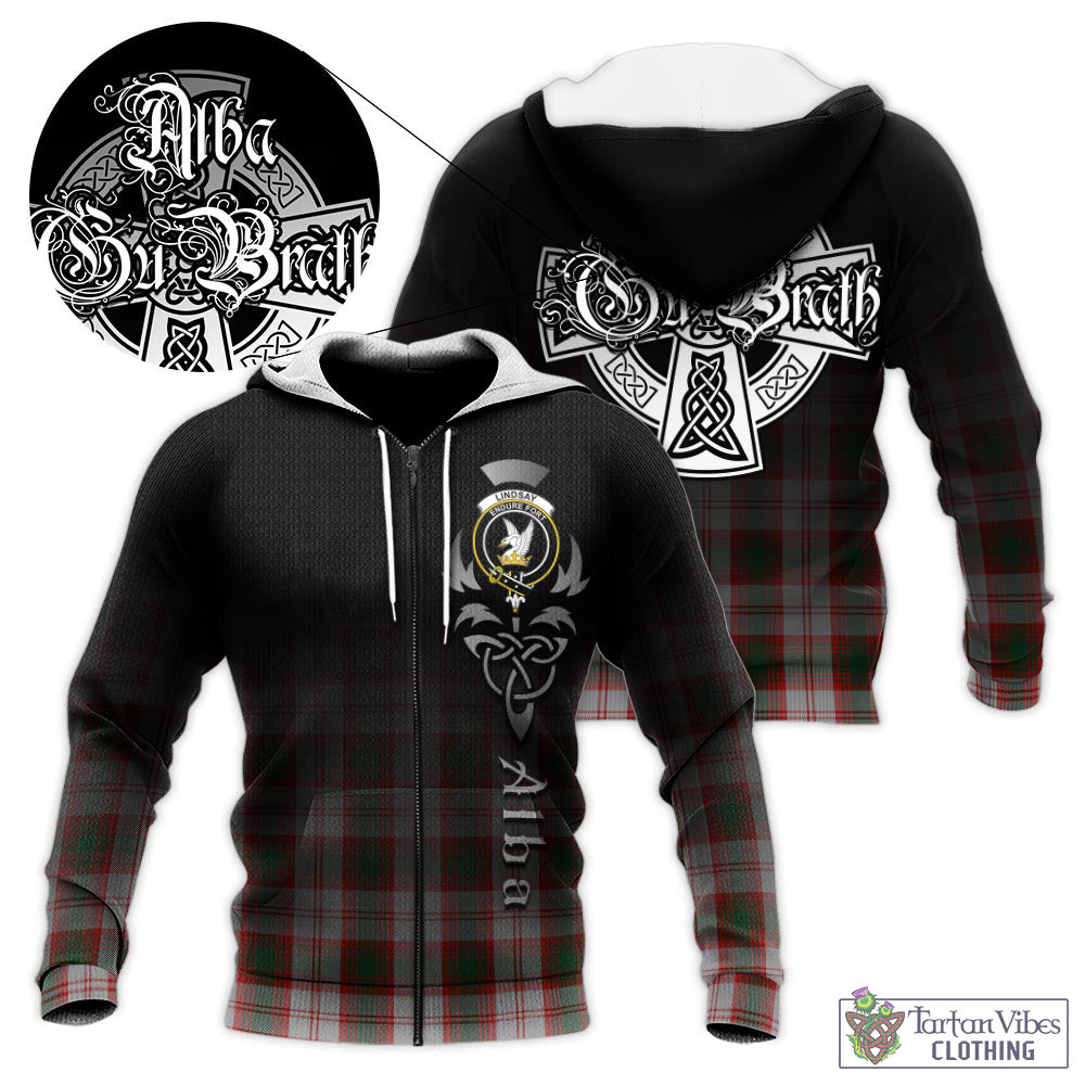 Tartan Vibes Clothing Lindsay Dress Red Tartan Knitted Hoodie Featuring Alba Gu Brath Family Crest Celtic Inspired