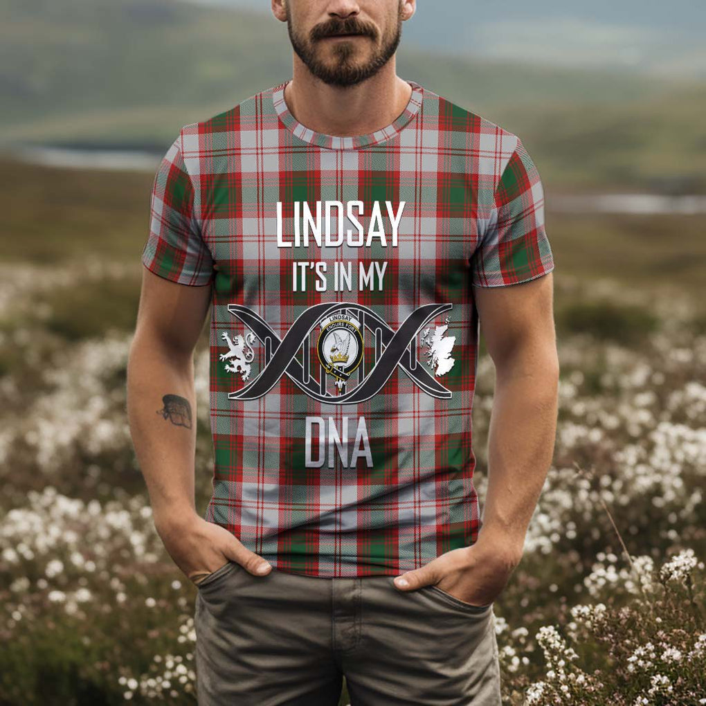 Lindsay Dress Red Tartan T-Shirt with Family Crest DNA In Me Style Kid's Shirt - Tartan Vibes Clothing