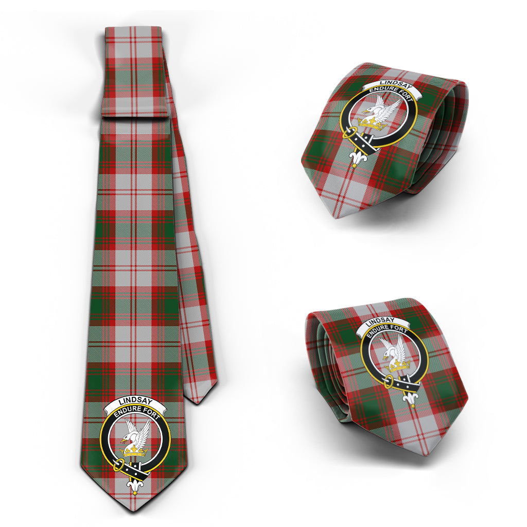 Lindsay Dress Red Tartan Classic Necktie with Family Crest Necktie One Size - Tartan Vibes Clothing