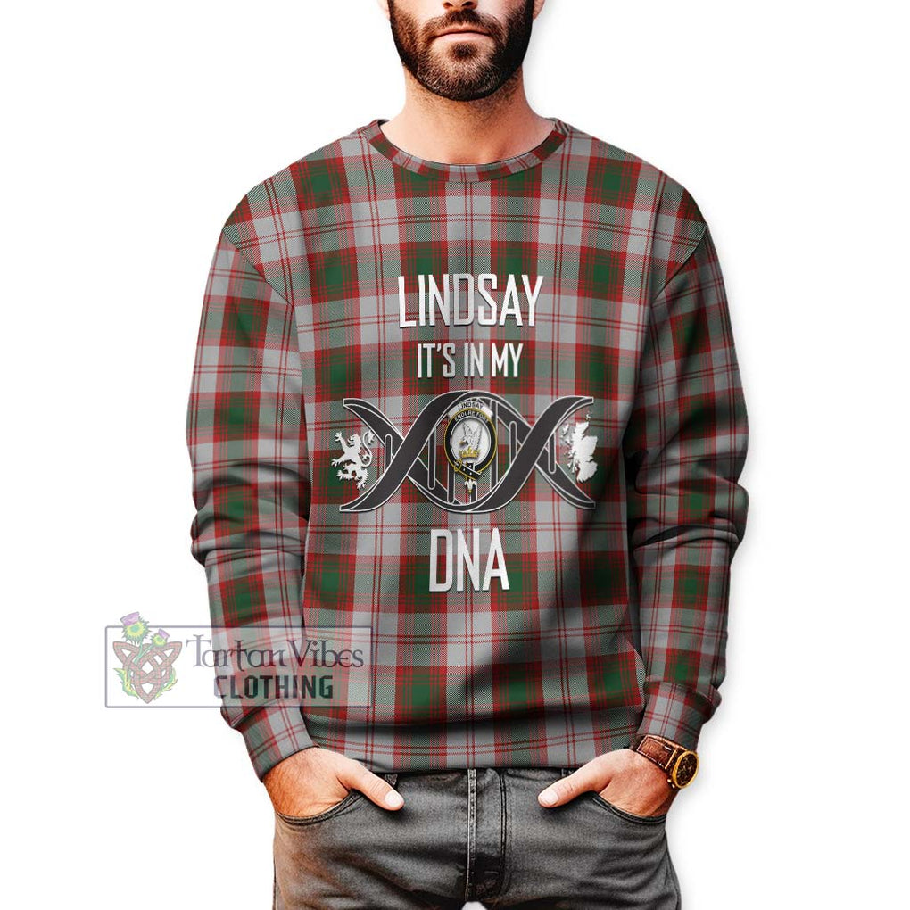 Lindsay Dress Red Tartan Sweatshirt with Family Crest DNA In Me Style Unisex - Tartanvibesclothing Shop