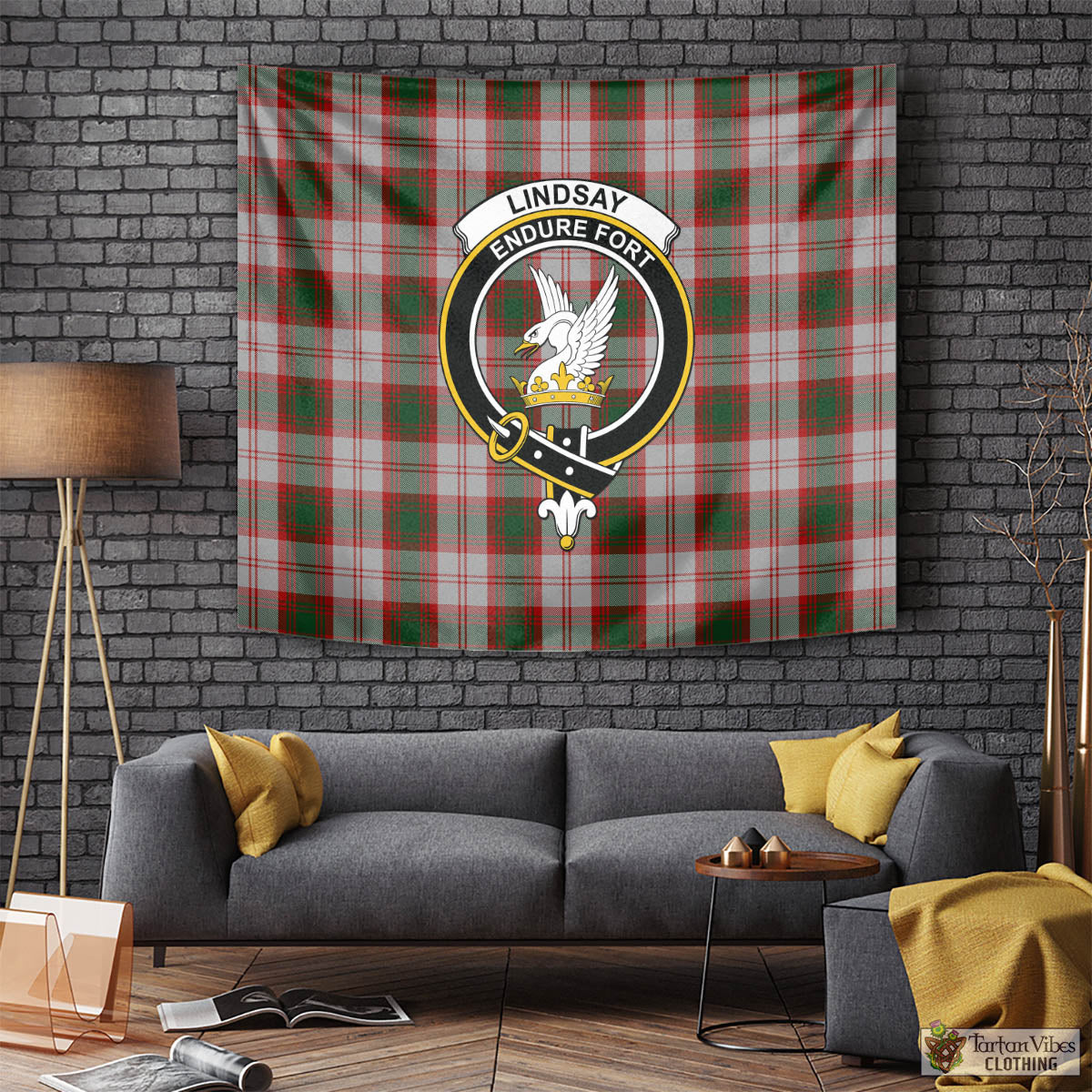 Tartan Vibes Clothing Lindsay Dress Red Tartan Tapestry Wall Hanging and Home Decor for Room with Family Crest