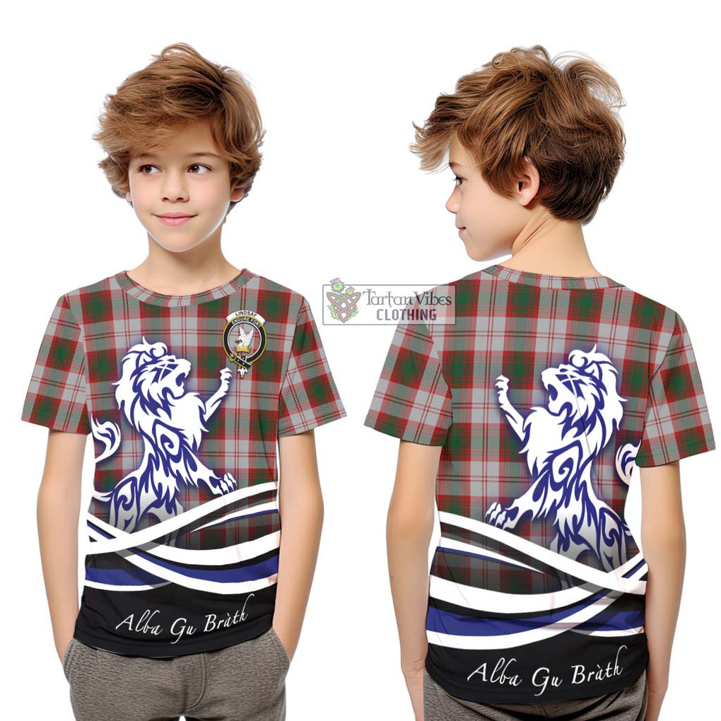 Lindsay Dress Red Tartan Kid T-Shirt with Alba Gu Brath Regal Lion Emblem Youth XL Size14 - Tartanvibesclothing Shop