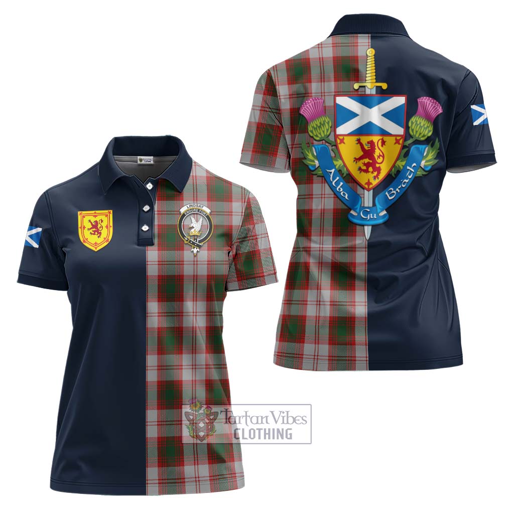 Tartan Vibes Clothing Lindsay Dress Red Tartan Women's Polo Shirt with Scottish Lion Royal Arm Half Style