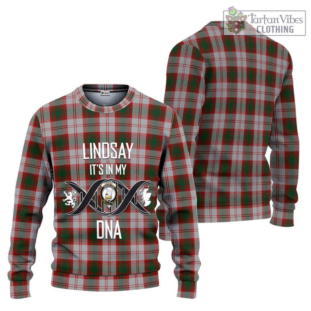 Lindsay Dress Red Tartan Knitted Sweater with Family Crest DNA In Me Style Unisex - Tartanvibesclothing Shop