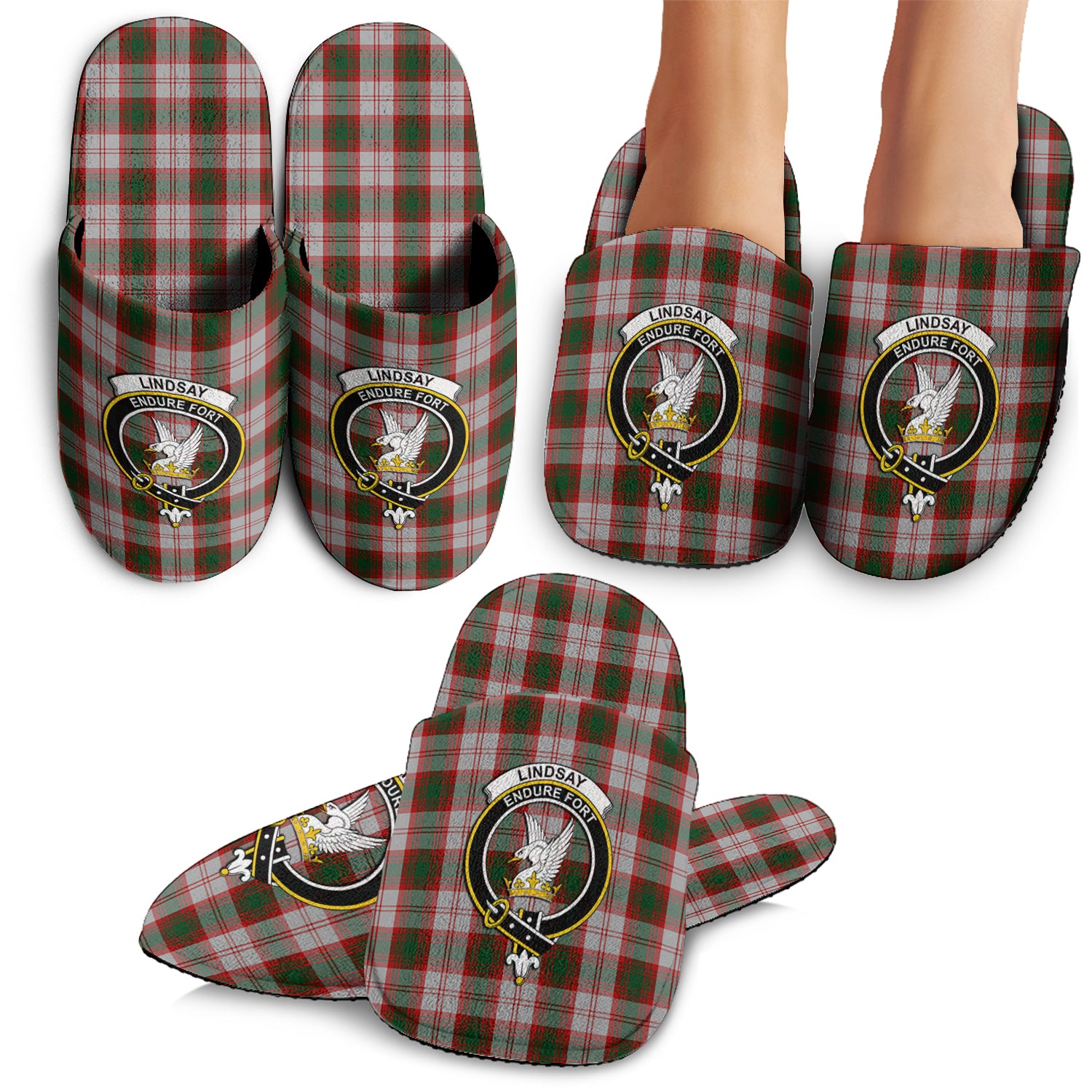 Lindsay Dress Red Tartan Home Slippers with Family Crest - Tartanvibesclothing