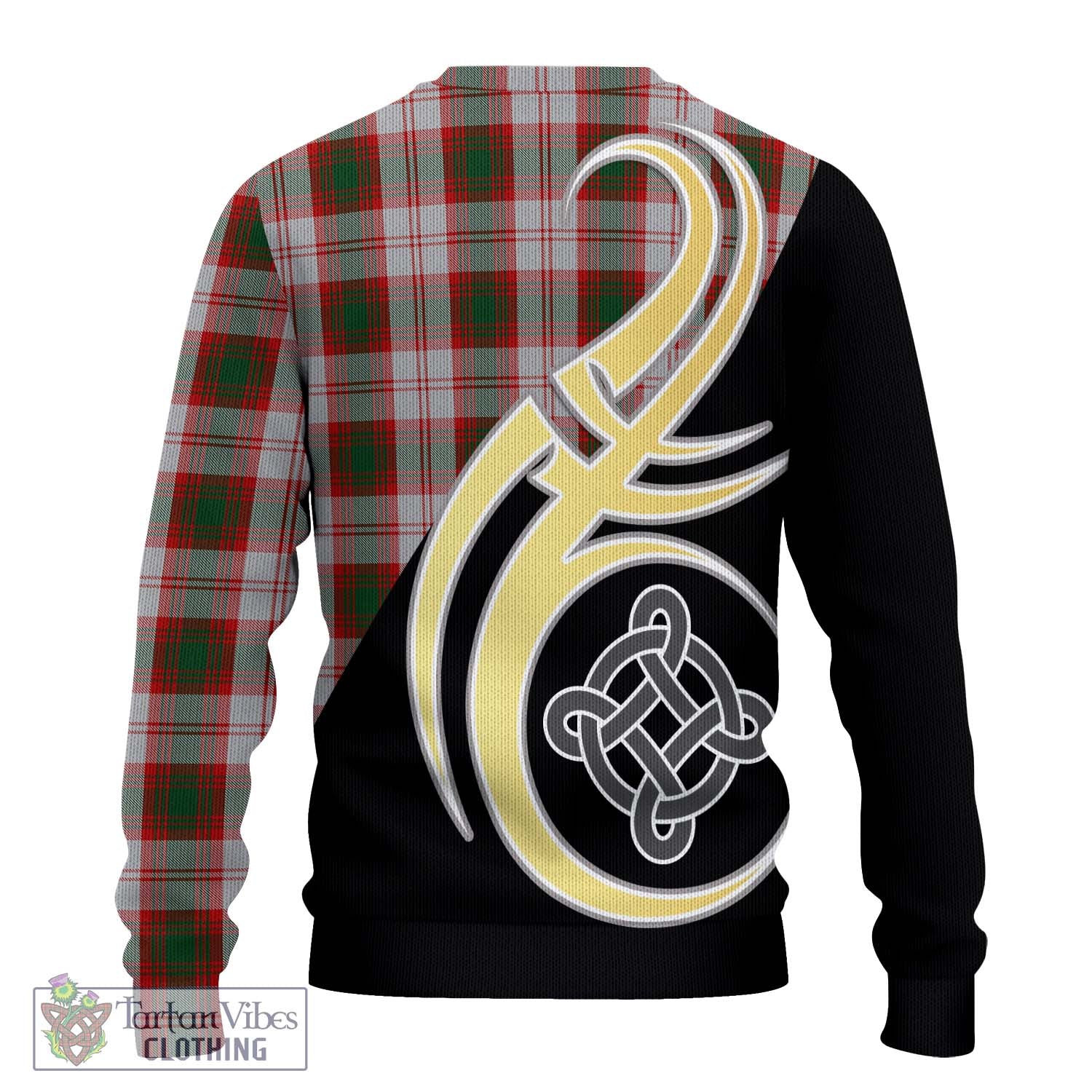 Lindsay Dress Red Tartan Knitted Sweater with Family Crest and Celtic Symbol Style - Tartan Vibes Clothing