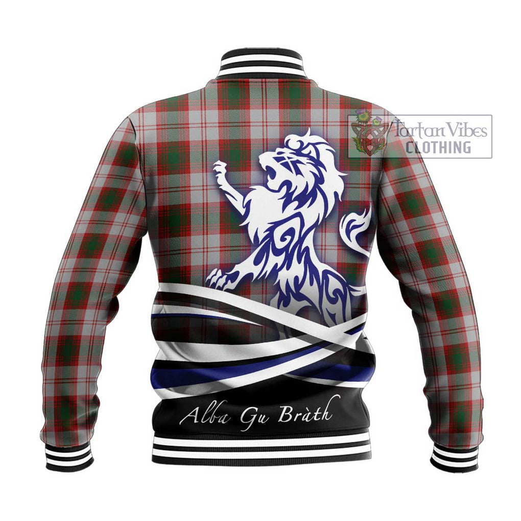 Lindsay Dress Red Tartan Baseball Jacket with Alba Gu Brath Regal Lion Emblem - Tartanvibesclothing Shop