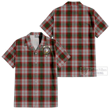 Lindsay Dress Red Tartan Cotton Hawaiian Shirt with Family Crest