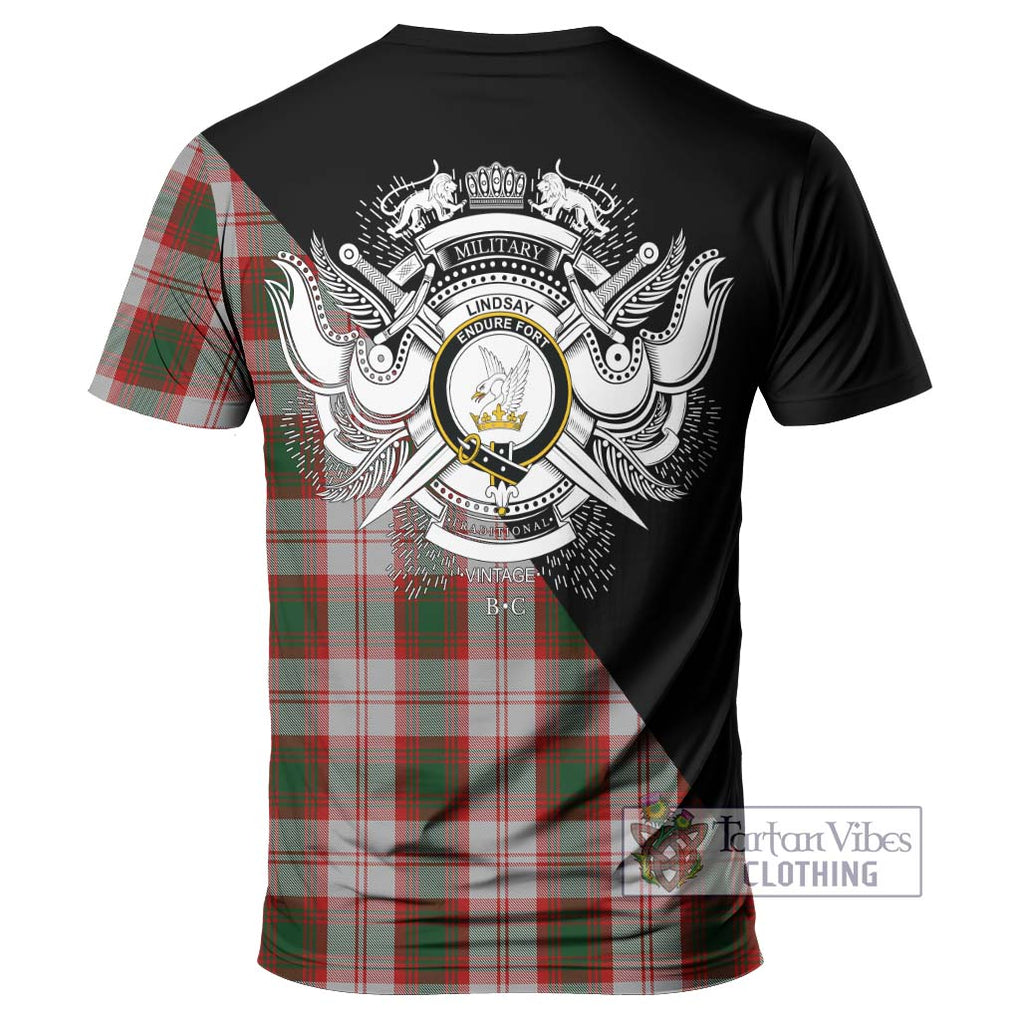 Lindsay Dress Red Tartan T-Shirt with Family Crest and Military Logo Style - Tartanvibesclothing Shop