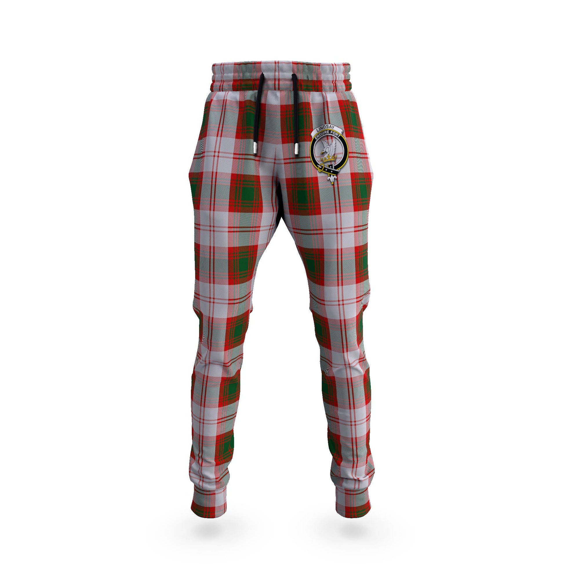 Lindsay Dress Red Tartan Joggers Pants with Family Crest 5XL - Tartan Vibes Clothing