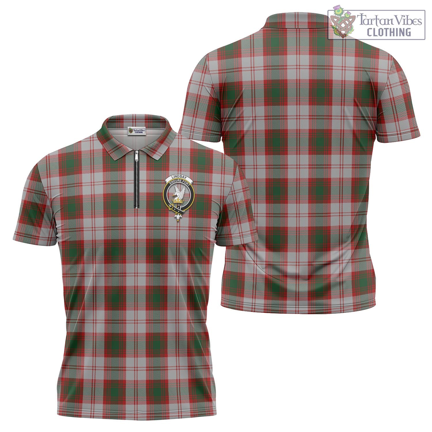 Tartan Vibes Clothing Lindsay Dress Red Tartan Zipper Polo Shirt with Family Crest