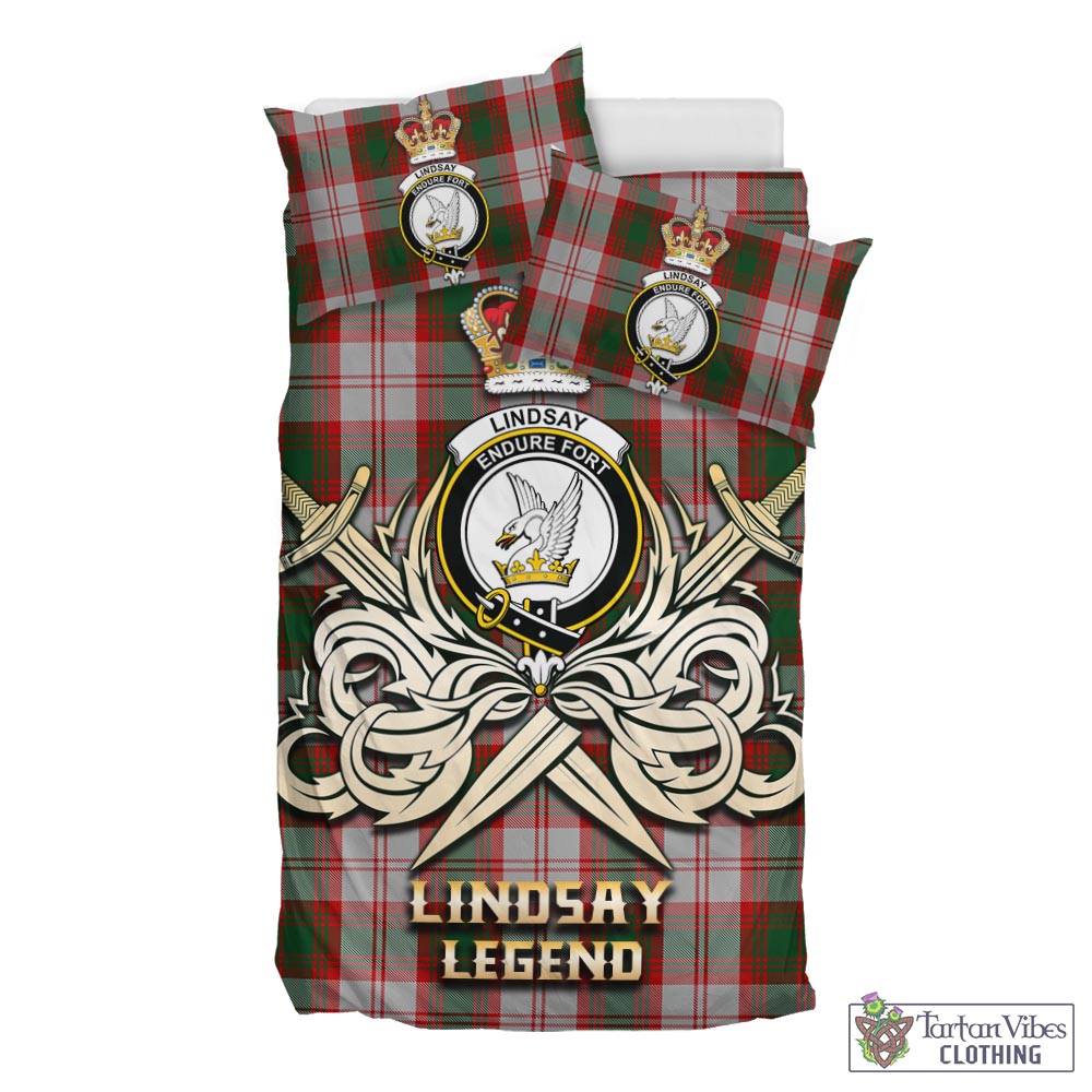 Tartan Vibes Clothing Lindsay Dress Red Tartan Bedding Set with Clan Crest and the Golden Sword of Courageous Legacy