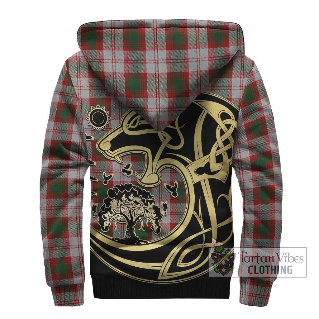 Tartan Vibes Clothing Lindsay Dress Red Tartan Sherpa Hoodie with Family Crest Celtic Wolf Style