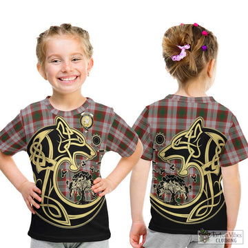 Lindsay Dress Red Tartan Kid T-Shirt with Family Crest Celtic Wolf Style
