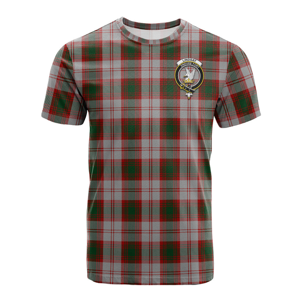 Lindsay Dress Red Tartan T-Shirt with Family Crest - Tartan Vibes Clothing