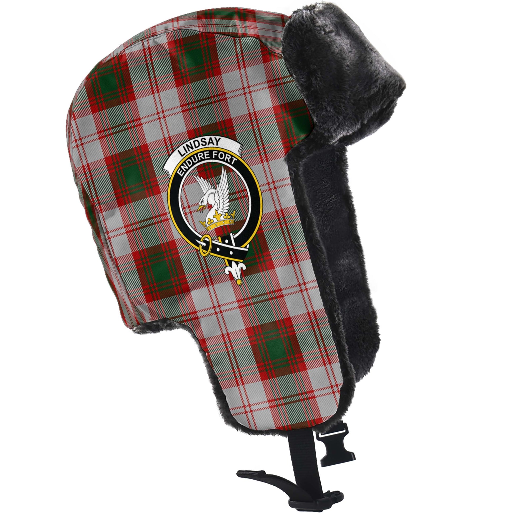 Lindsay Dress Red Tartan Winter Trapper Hat with Family Crest - Tartanvibesclothing