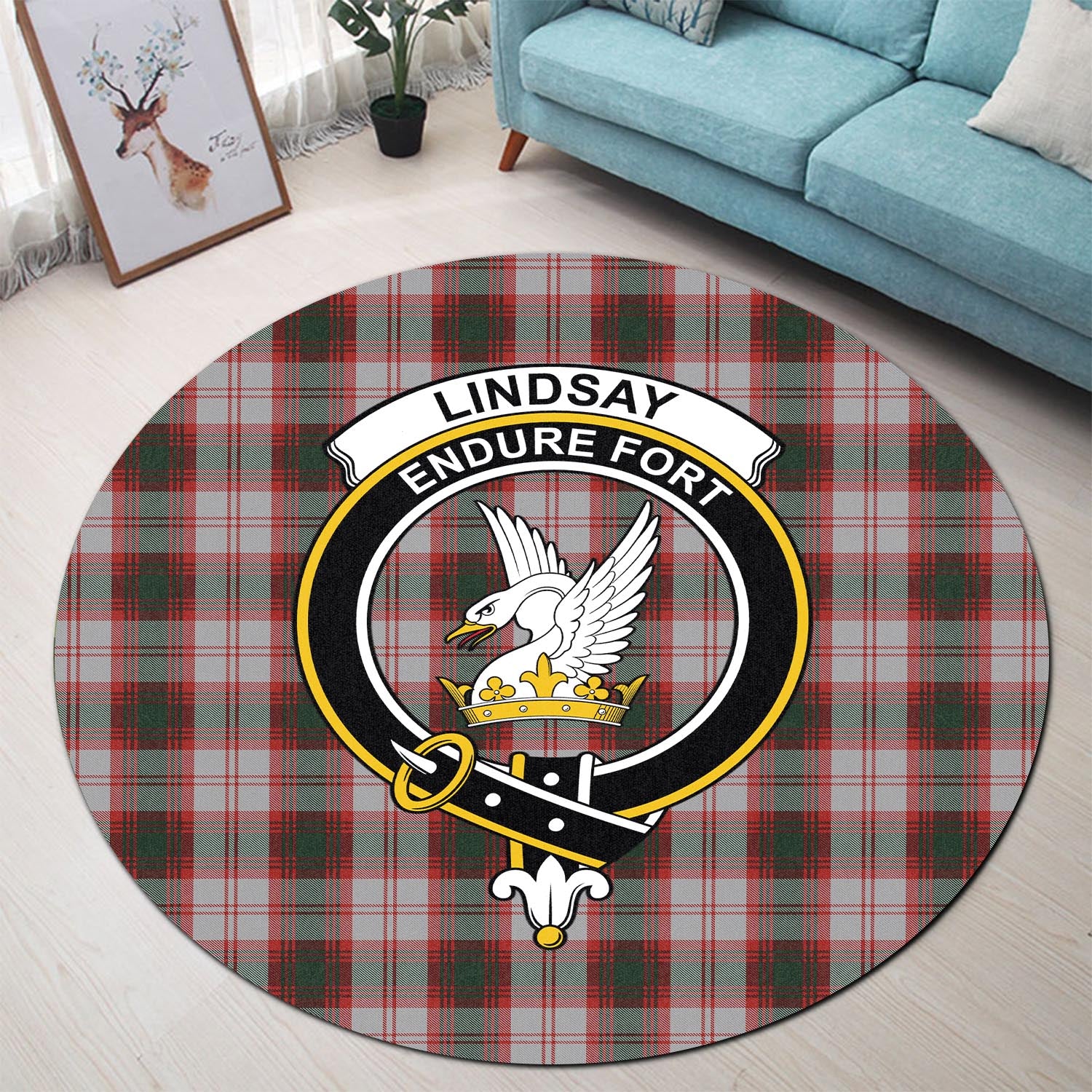 lindsay-dress-red-tartan-round-rug-with-family-crest