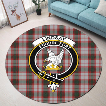 Lindsay Dress Red Tartan Round Rug with Family Crest