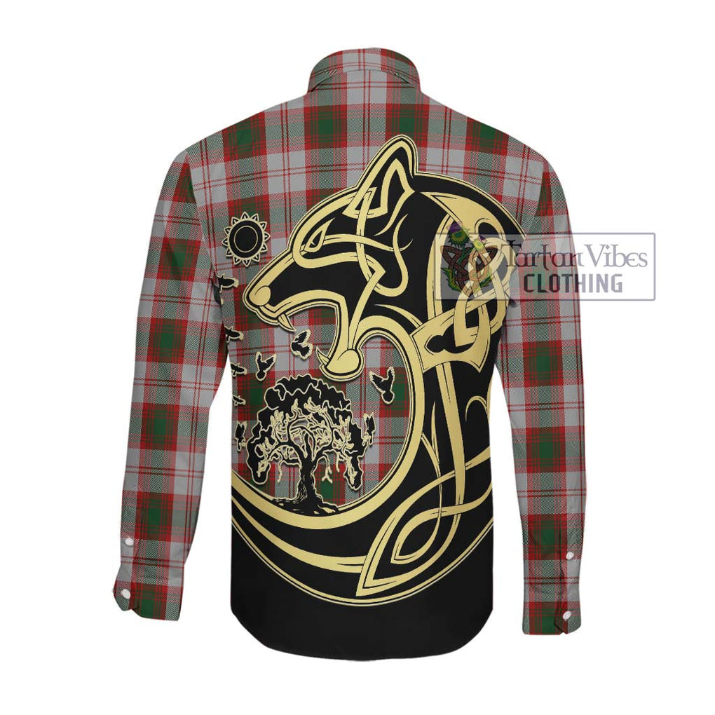 Lindsay Dress Red Tartan Long Sleeve Button Shirt with Family Crest Celtic Wolf Style Men's Shirt - Tartan Vibes Clothing