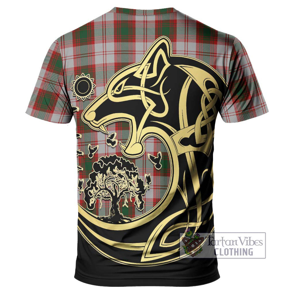 Lindsay Dress Red Tartan T-Shirt with Family Crest Celtic Wolf Style - Tartan Vibes Clothing