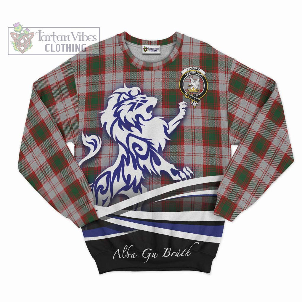 Lindsay Dress Red Tartan Sweatshirt with Alba Gu Brath Regal Lion Emblem - Tartanvibesclothing Shop