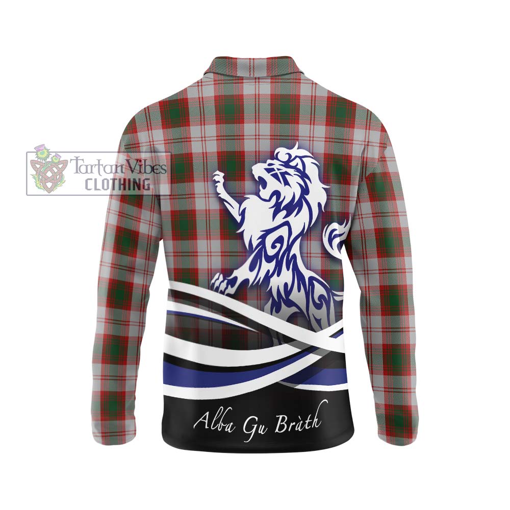 Lindsay Dress Red Tartan Long Sleeve Polo Shirt with Alba Gu Brath Regal Lion Emblem - Tartanvibesclothing Shop