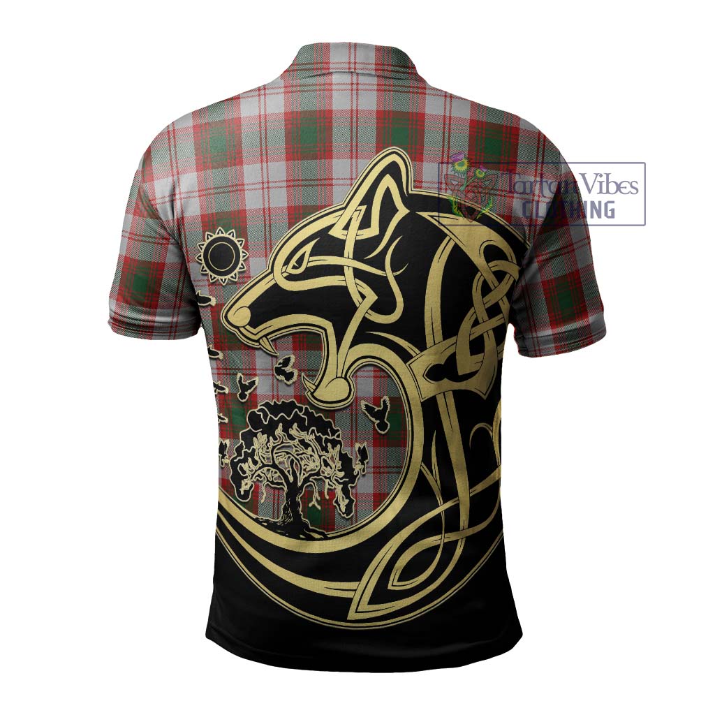 Tartan Vibes Clothing Lindsay Dress Red Tartan Polo Shirt with Family Crest Celtic Wolf Style